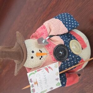 Natalie Silitich "Weekend Gardner" Handmade Folk Art Canvas Snowman